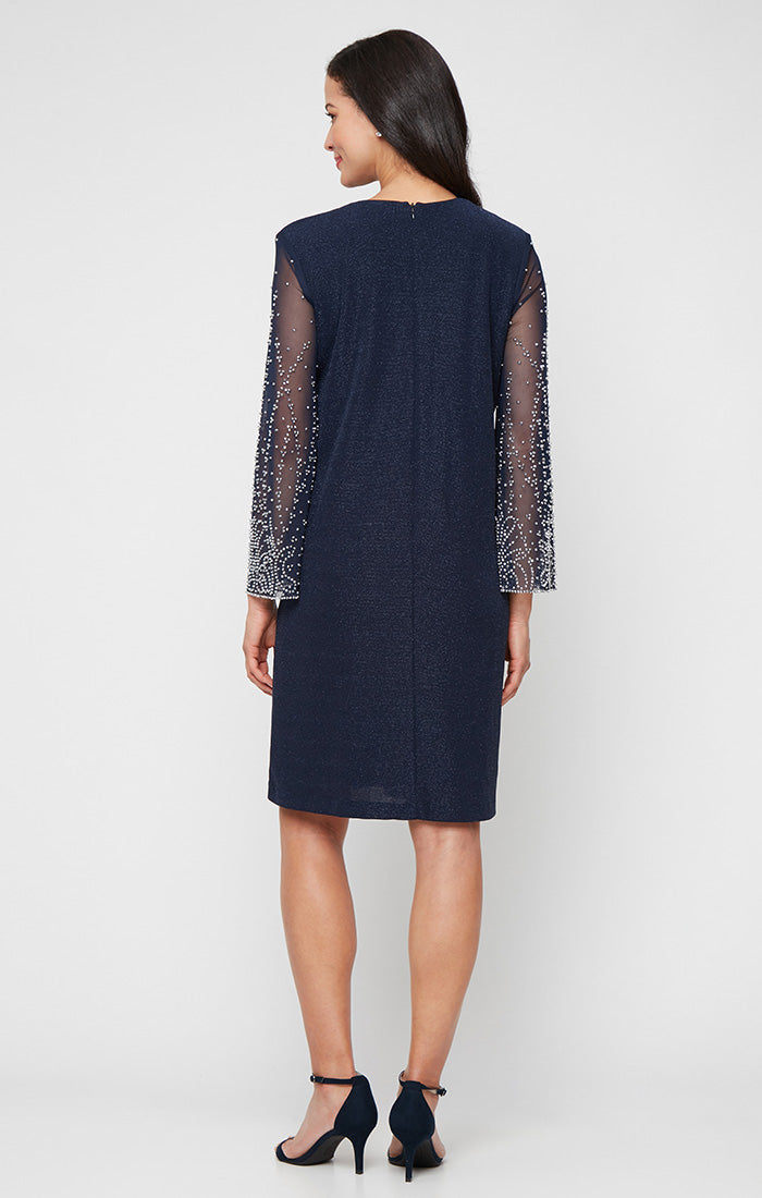 Mother of the Bride Dresses Short Mother of the Bride Metallic Jacket Dress Dark Navy