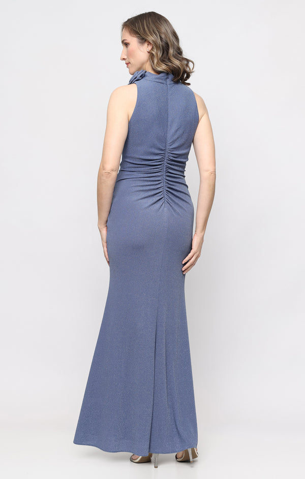 Wedge Wood High-Neck Floor-Length Metallic Formal Dress Slit Alex Evenings 8227888