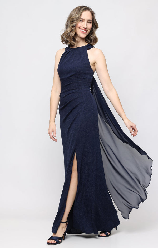 Halter Floor-Length Glitter Jersey Formal Evening Sheath Gown Alex Evenings 8127896