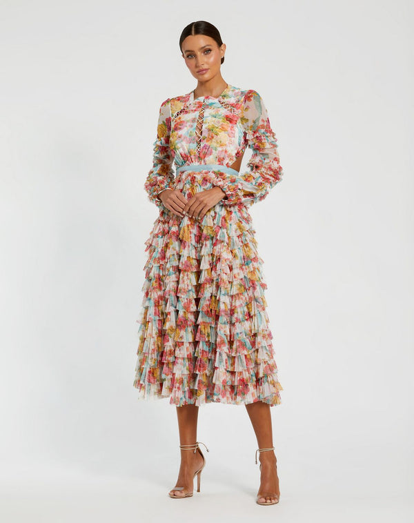 Midi Length Ruffle Dress Cocktail Mac Duggal 8130