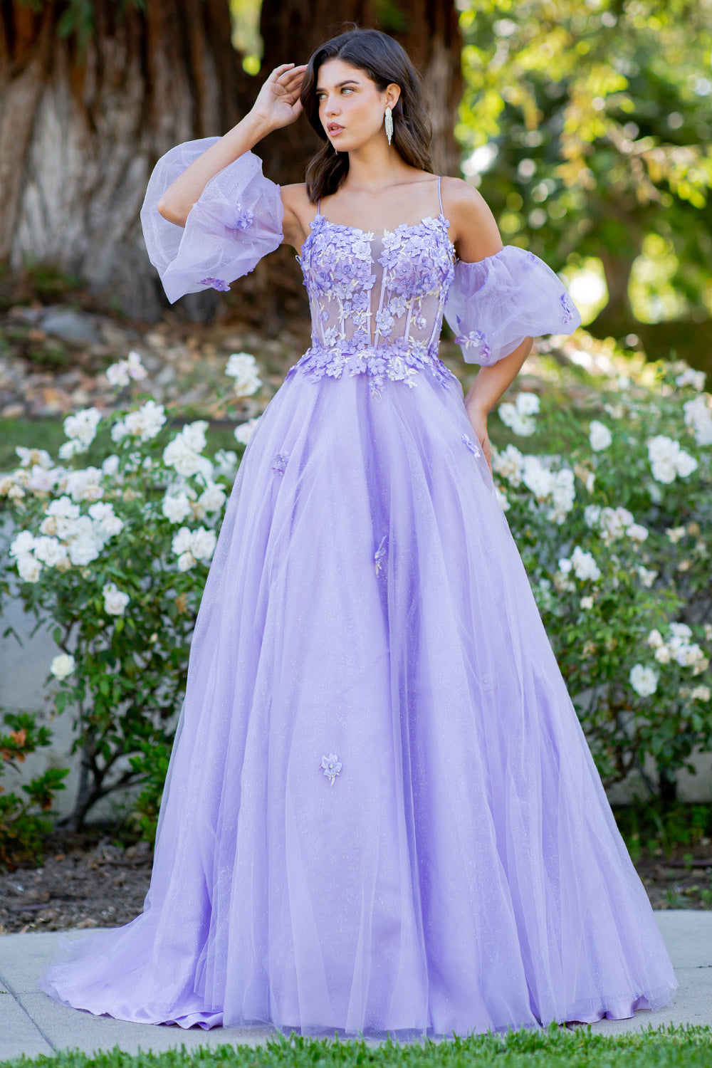Cinderella Couture 8130J Long Formal A Line 3D Floral Applique Prom Dress