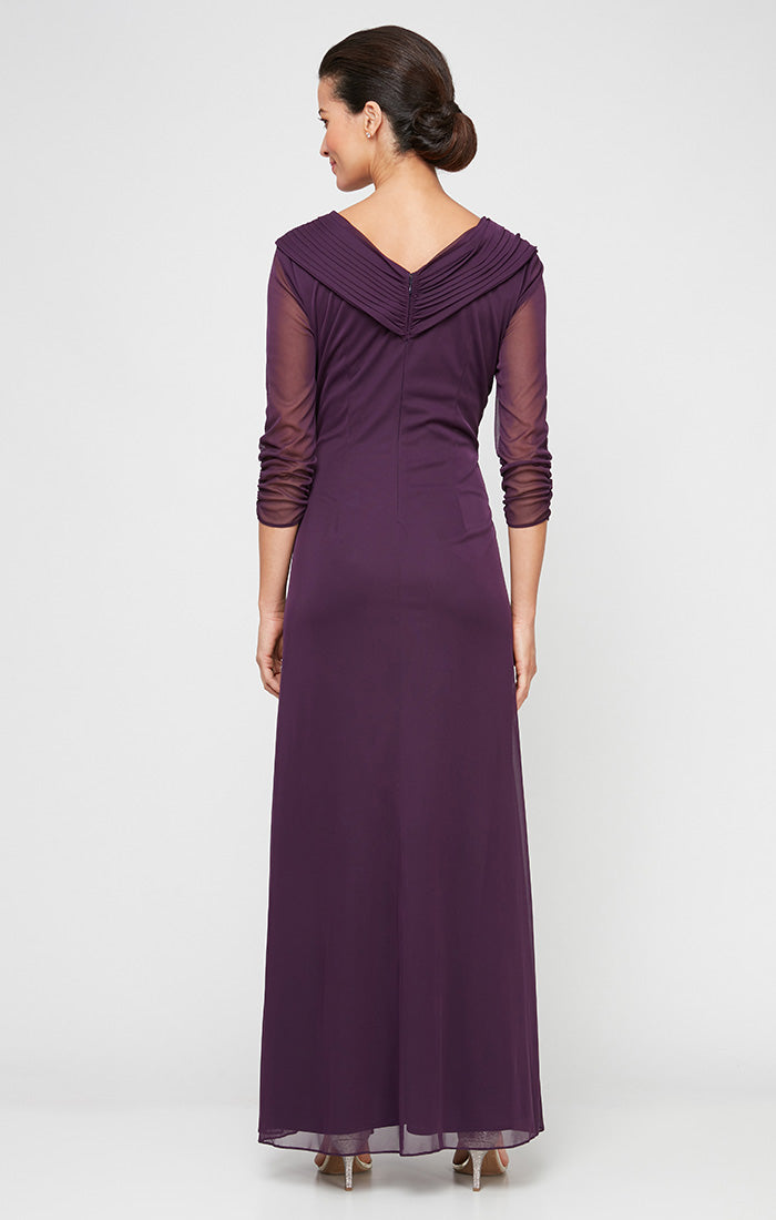 Alex Evenings Portrait Collar Mesh Gown Navy / 10