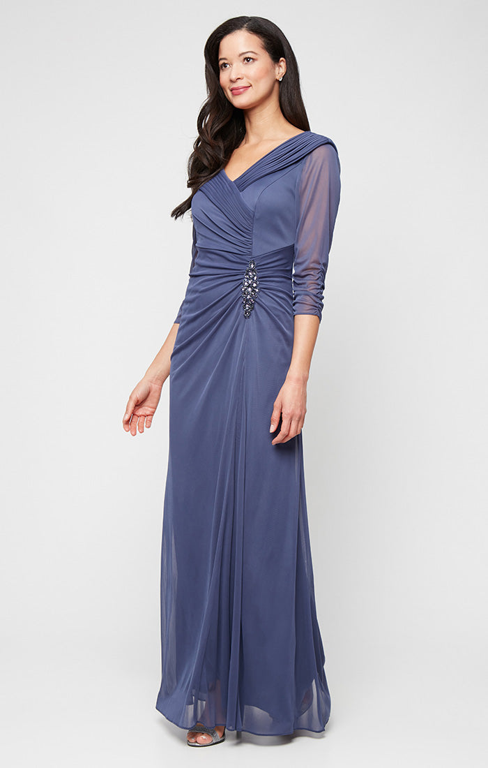 size 16 dresses formal Alex Evenings Portrait Collar Mesh Gown Navy / 10