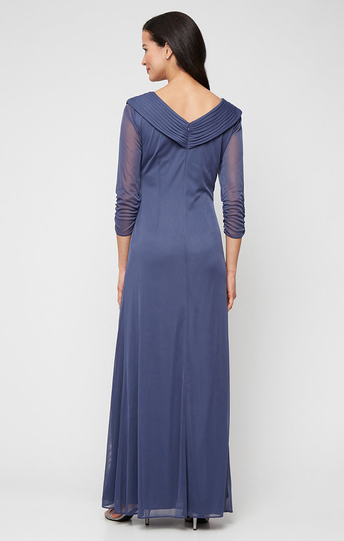 Alex Evenings Dresses Mother Of The Bride Alex Evenings Long Portrait  Collar Dress With Embellished Detail At Hip And Ruched Skirt Detail Violet  14