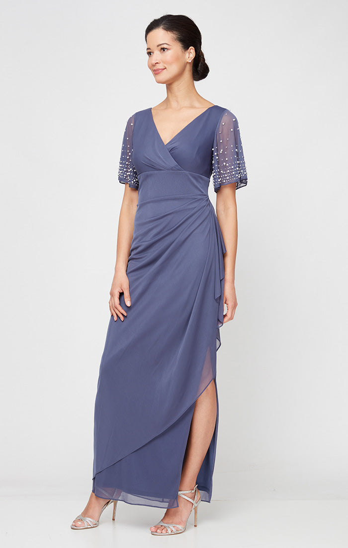 Mother of the Bride Dresses Formal Beaded Long Mother of the Bride Petite Ruffle Dress Violet