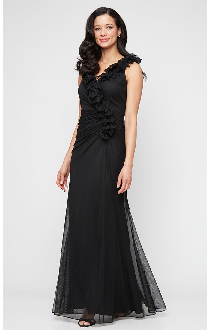 Formal Dresses Large Ruffle Dress Alex Evenings Regular Ruffle Neckline Mesh Halter Neck Dress With Ruched Waist Detail Black Formal Dresses Large Ruffle Dress Alex Evenings Regular Ruffle Neckline Mesh Halter Neck Dress With Ruched Waist Detail Black