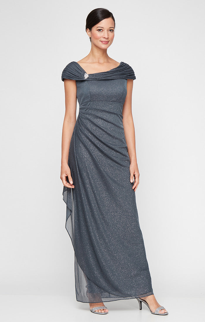 Alex Evenings Women's Glittered Ruched Gown - SMOKE