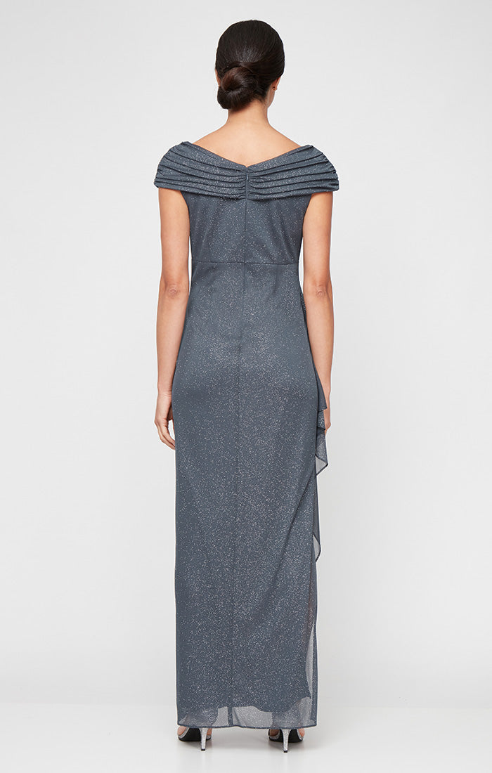 Alex Evenings Women's Glittered Ruched Gown - Dusty Blue - 14