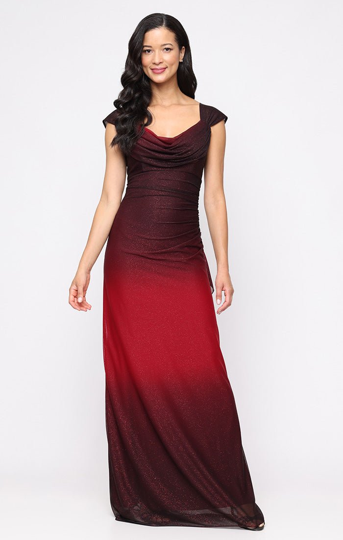 Formal Dresses Petite Long Formal Ombre Glitter Evening Dress Wine Multi