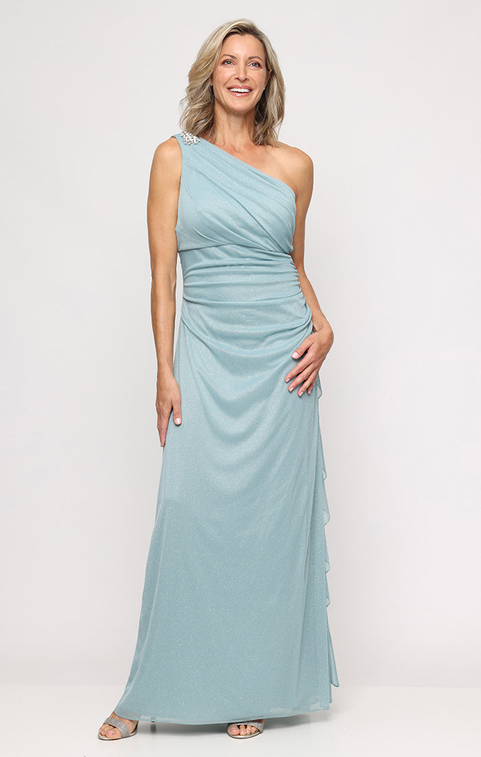 Formal Dresses Glitter Long Ruffle Formal Evening Dress Alex Evenings 8133132 Ice Sage