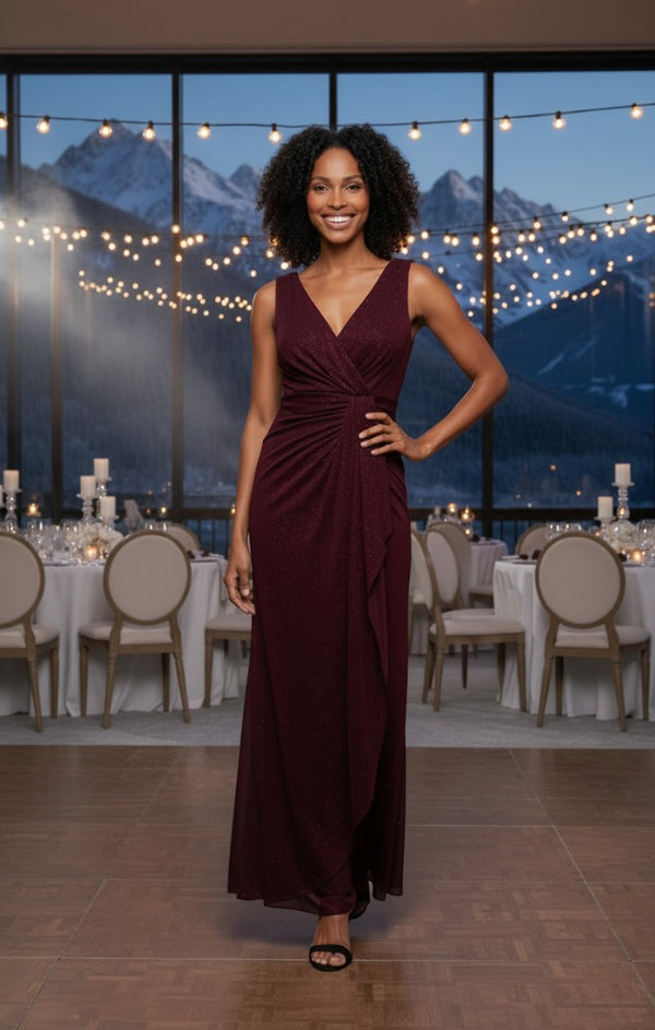V-Neck Floor-Length Jersey Formal Fit & Flare Alex Evenings 8233139