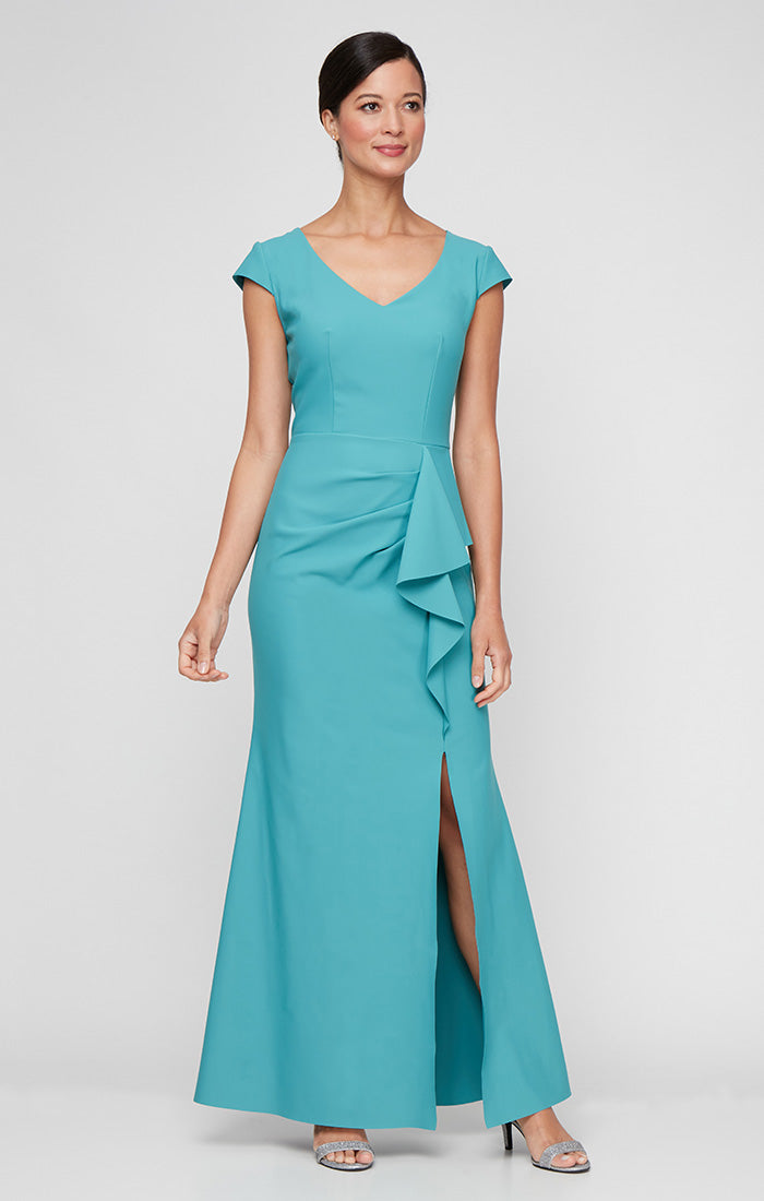 Alex Evenings 8134437 Long Slit Ruffle Formal Evening Dress