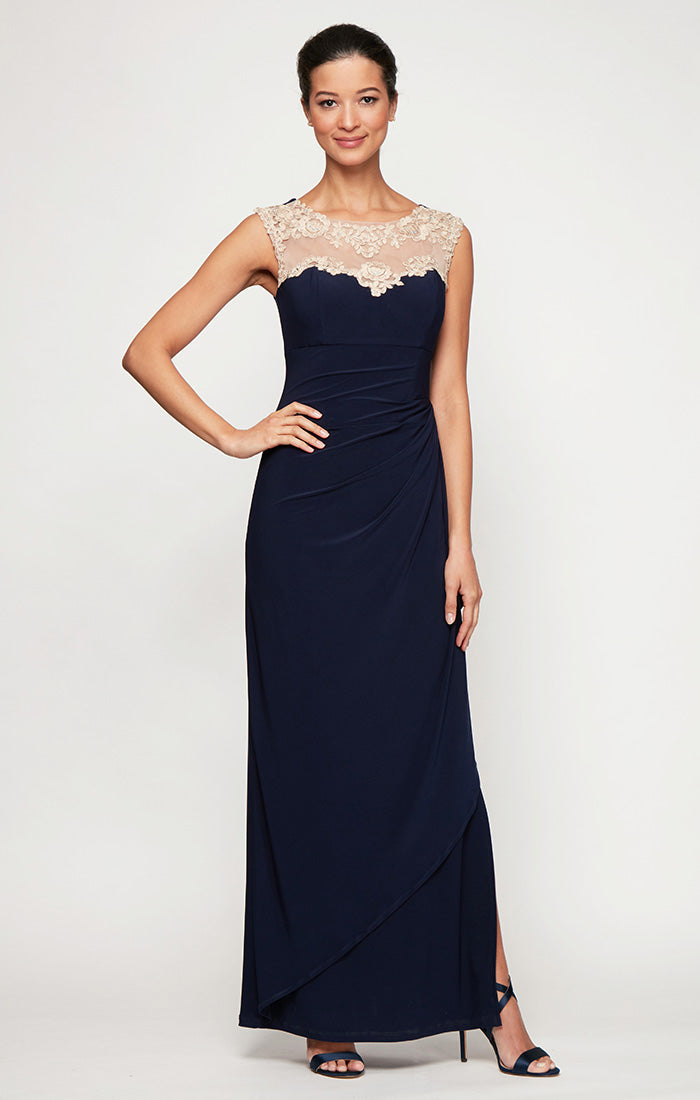 Formal Dresses Petite Long Lace Formal Evening Dress Navy Nude