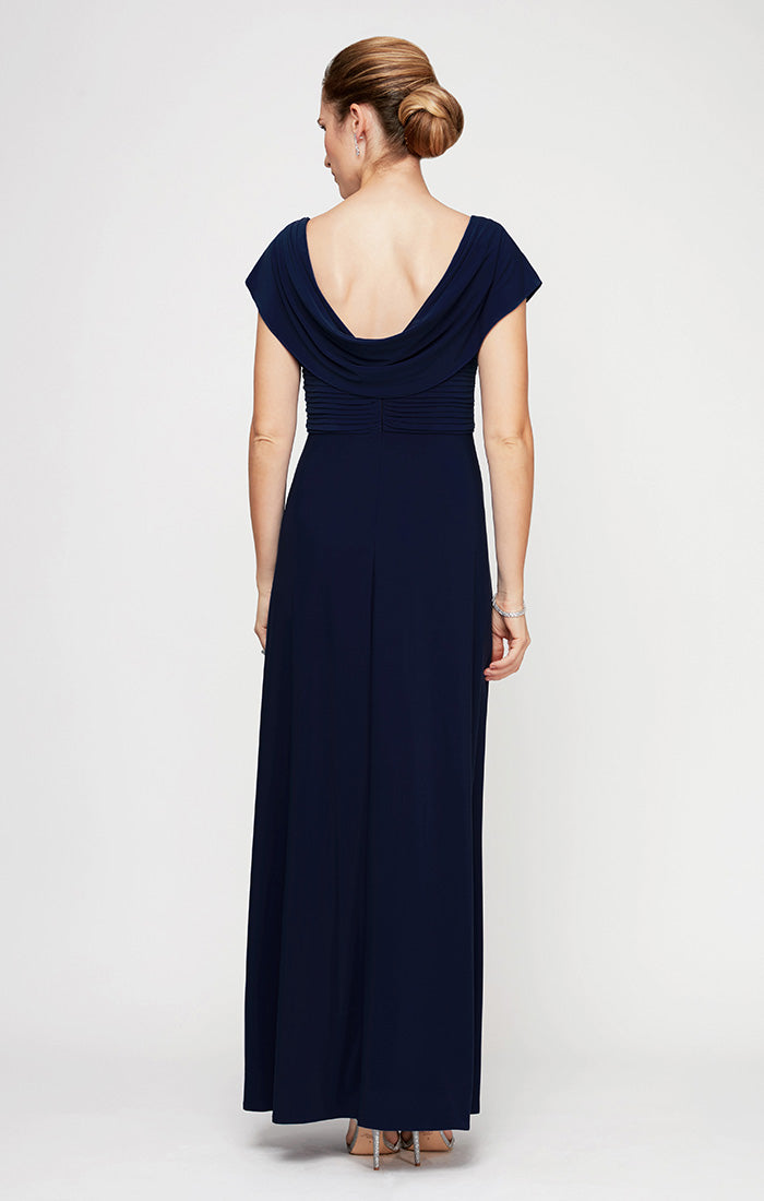 Cowl Neck Long Chiffon Mother of the Bride Dress by Alex Evenings 82351491 in Navy