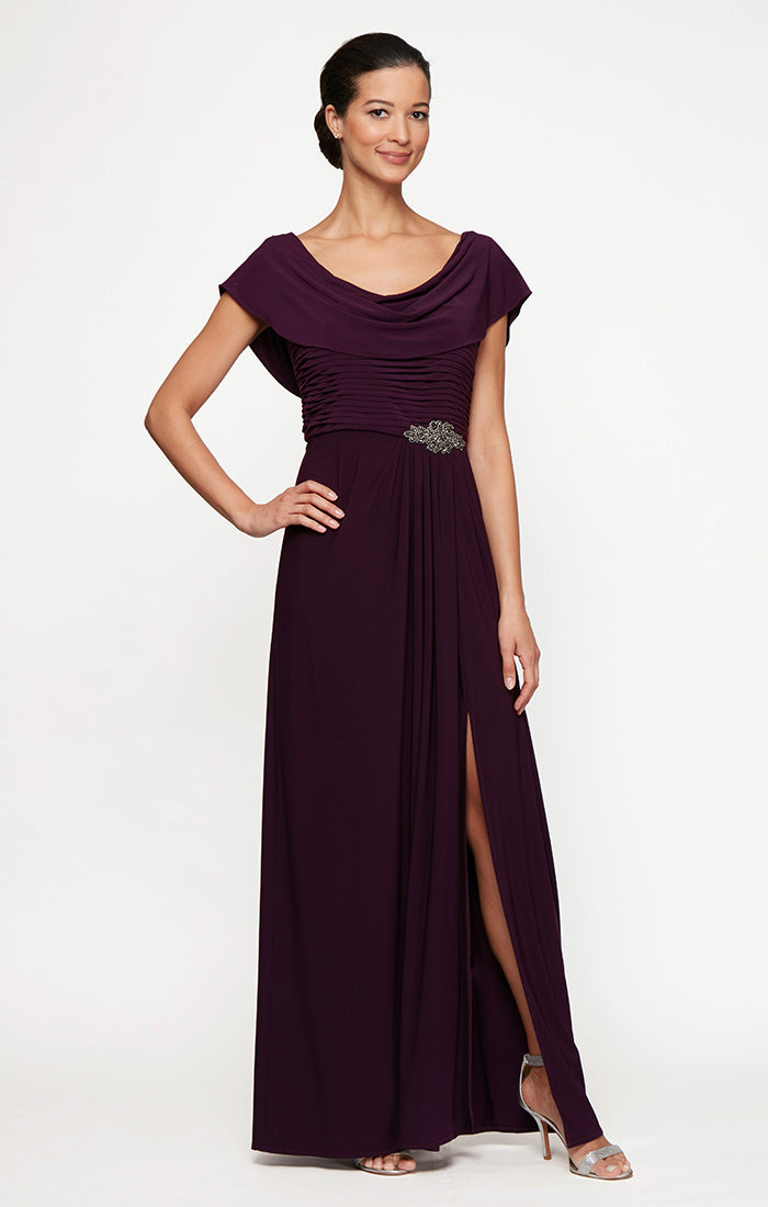 Cowl Neck Long Chiffon Mother of the Bride Dress by Alex Evenings 82351491 in Eggplant