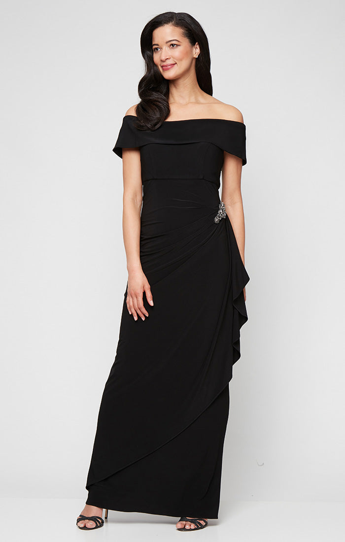 Alex Evenings 81351528 Pleated Long Formal Ruffle Evening Dress