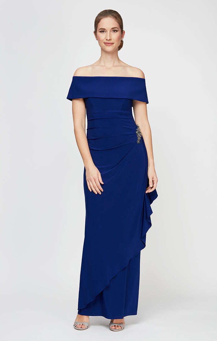 Alex Evenings Nora Off-the-Shoulder Matte Jersey Dress EGGPLANT / 12 Alex Evenings Nora Off-the-Shoulder Matte Jersey Dress EGGPLANT / 12