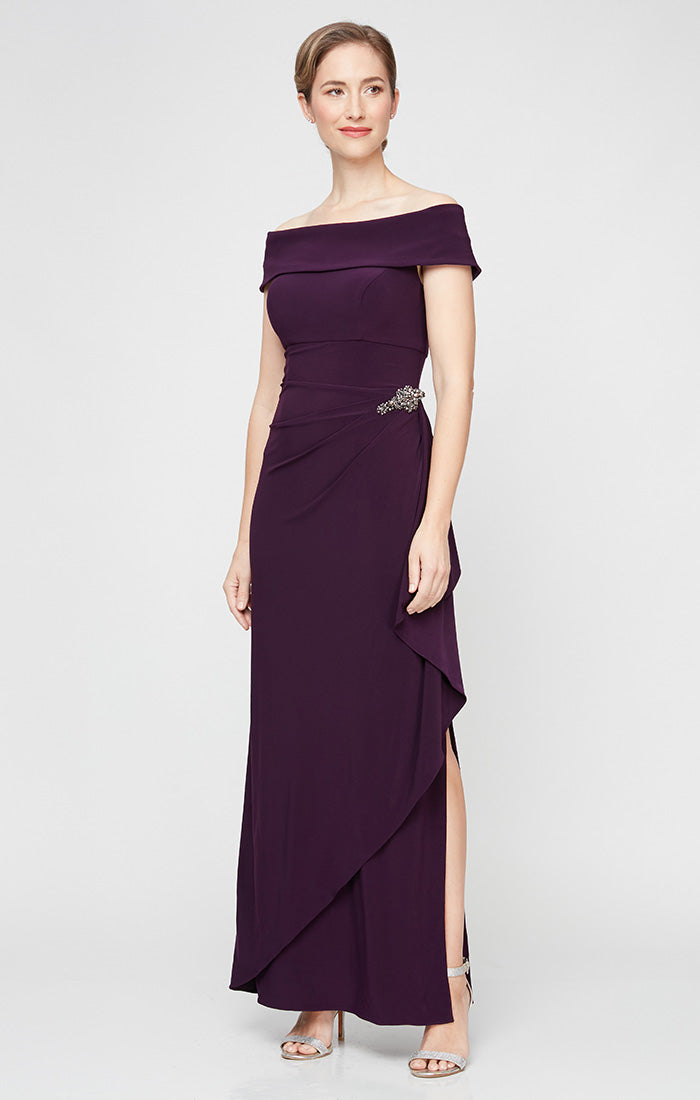 Alex Evenings Nora Off-the-Shoulder Matte Jersey Dress EGGPLANT / 12 Alex Evenings Nora Off-the-Shoulder Matte Jersey Dress EGGPLANT / 12