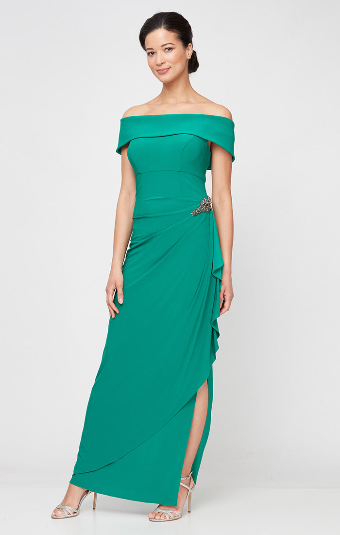 Alex Evenings 81351528 Pleated Long Formal Ruffle Evening Dress