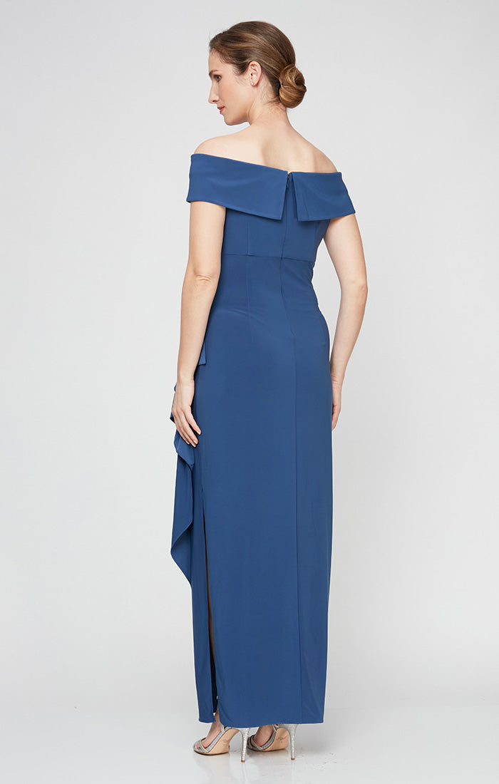 Formal Dresses Pleated Long Formal Ruffle Evening Dress Wedgewood