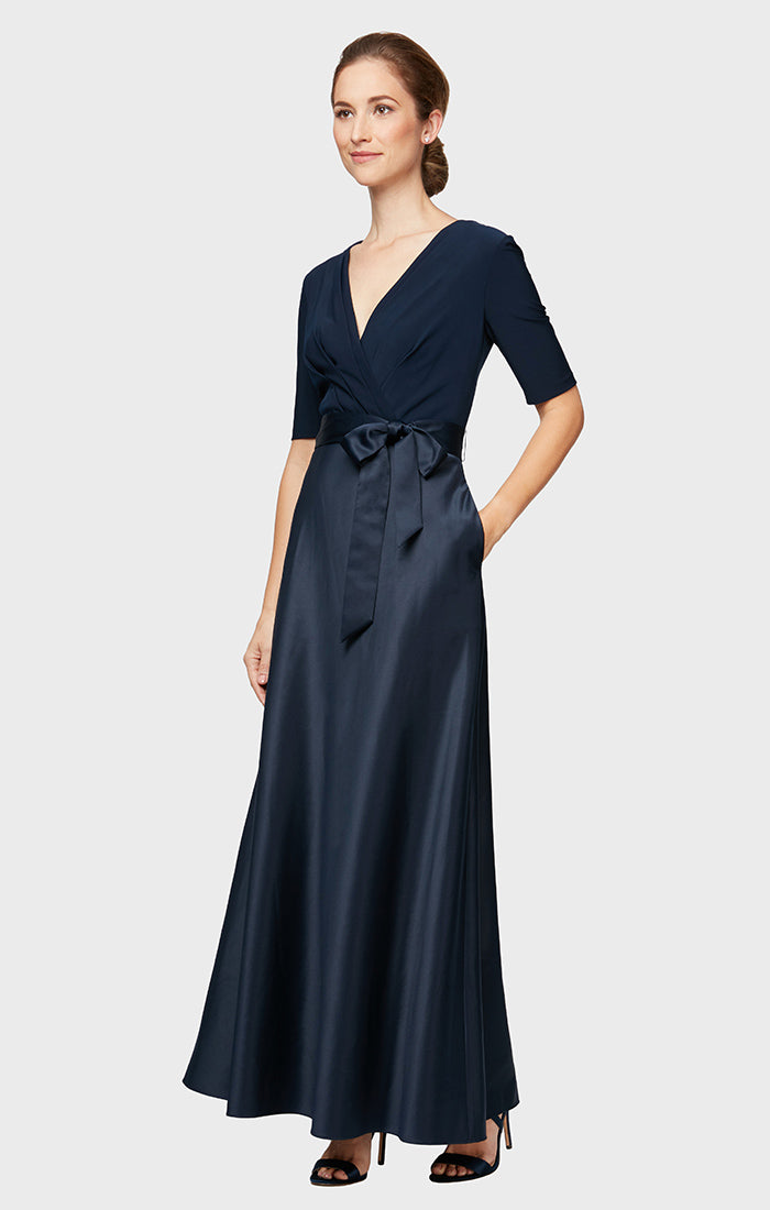 Alex Evenings Womens Petites Surplice Belted Evening Dress Navy 6P Alex Evenings Womens Petites Surplice Belted Evening Dress Navy 6P
