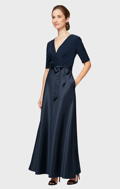 Surplice Neckline Ballgown with Full Satin Skirt & Jersey Bodice Alex Evenings 82351533