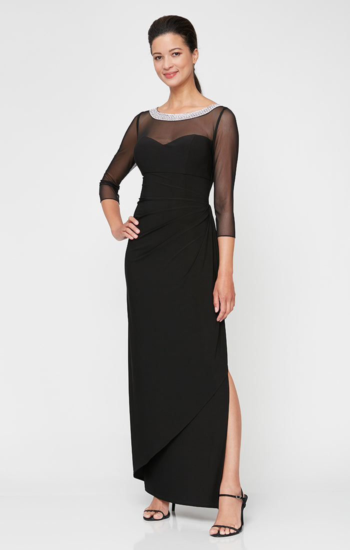 Alex Evenings Women's Embellished-Neck Side-Ruched Illusion Dress - Eggplant