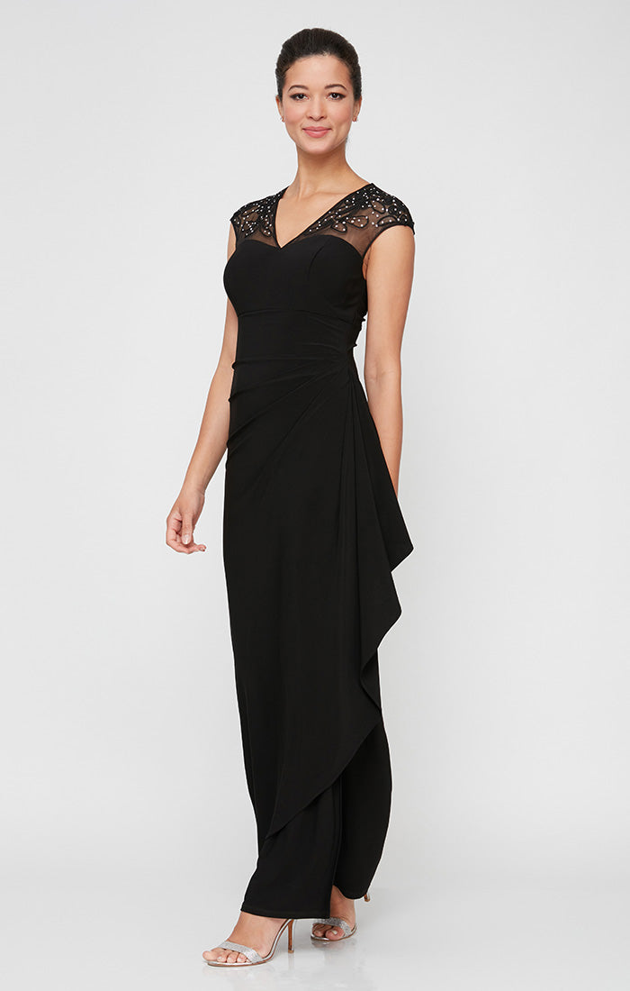 Formal Dresses Petite Long Beaded A Line Formal Evening Dress Black