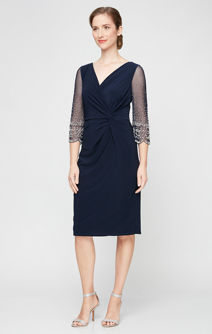 Cocktail Dresses Midi Beaded Short Cocktail Dress Dark Navy