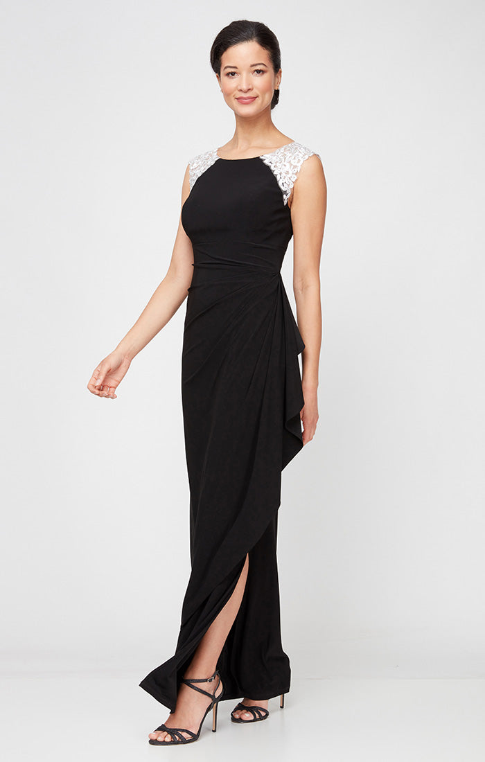 Alex Evenings Long Matte Jersey Dress Women's Dress Black White : 6 Alex Evenings Long Matte Jersey Dress Women's Dress Black White : 6