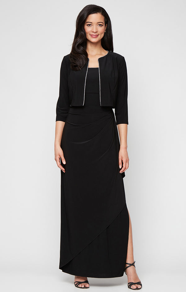 Black Square Neck Floor-Length Jersey Formal Jacket Dress Alex Evenings 82351695