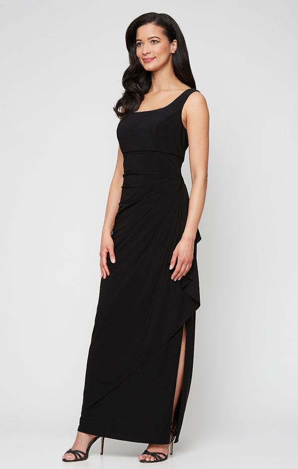 Black Square Neck Floor-Length Jersey Formal Jacket Dress Alex Evenings 82351695