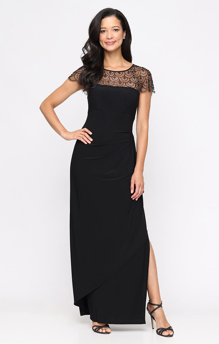 Alex Evenings Petite Boat Neck A-Line Long Dress - Black - 12p Alex Evenings Petite Boat Neck A-Line Long Dress - Black - 12p