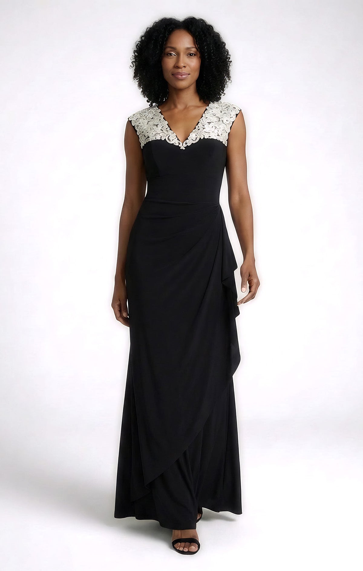 Alex Evenings 81351708 V-Neck Floor-Length Jersey Evening Fit & Flare
