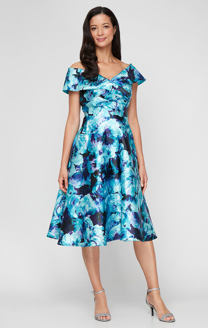 Alex Evenings 8439054 Tea Length Plus Size Short Cocktail Ruffle A Line Dress