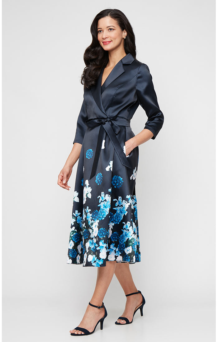 Alex Evenings Women's Stretch Faille 3/4-Sleeve A-Line Dress - Navy Multi - Size 8 Alex Evenings Women's Stretch Faille 3/4-Sleeve A-Line Dress - Navy Multi - Size 8