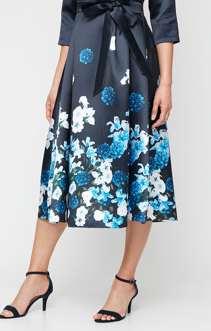 Alex Evenings Women's Stretch Faille 3/4-Sleeve A-Line Dress - Navy Multi