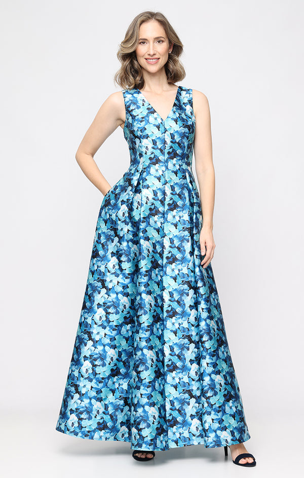 V-Neck Floor-Length Mikado Evening Gown A-Line Alex Evenings 8139079