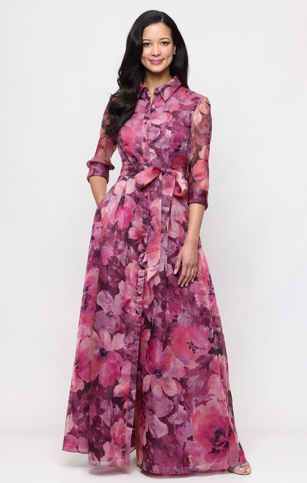 Crew Neck Floor-Length Organza Formal A-Line Gown Alex Evenings 8240321
