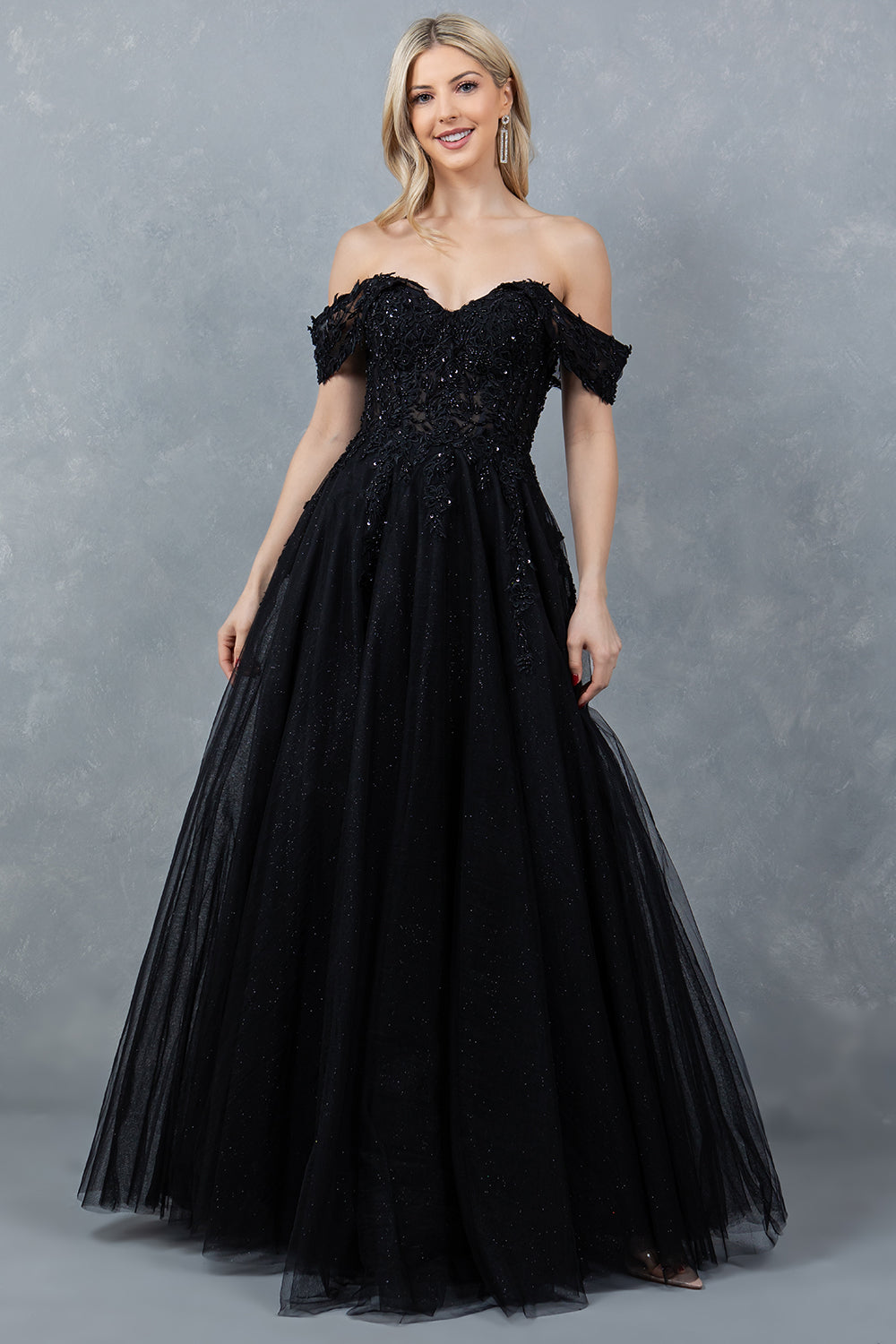 Cinderella Couture 8152J A Line Long Formal Prom Glitter Dress