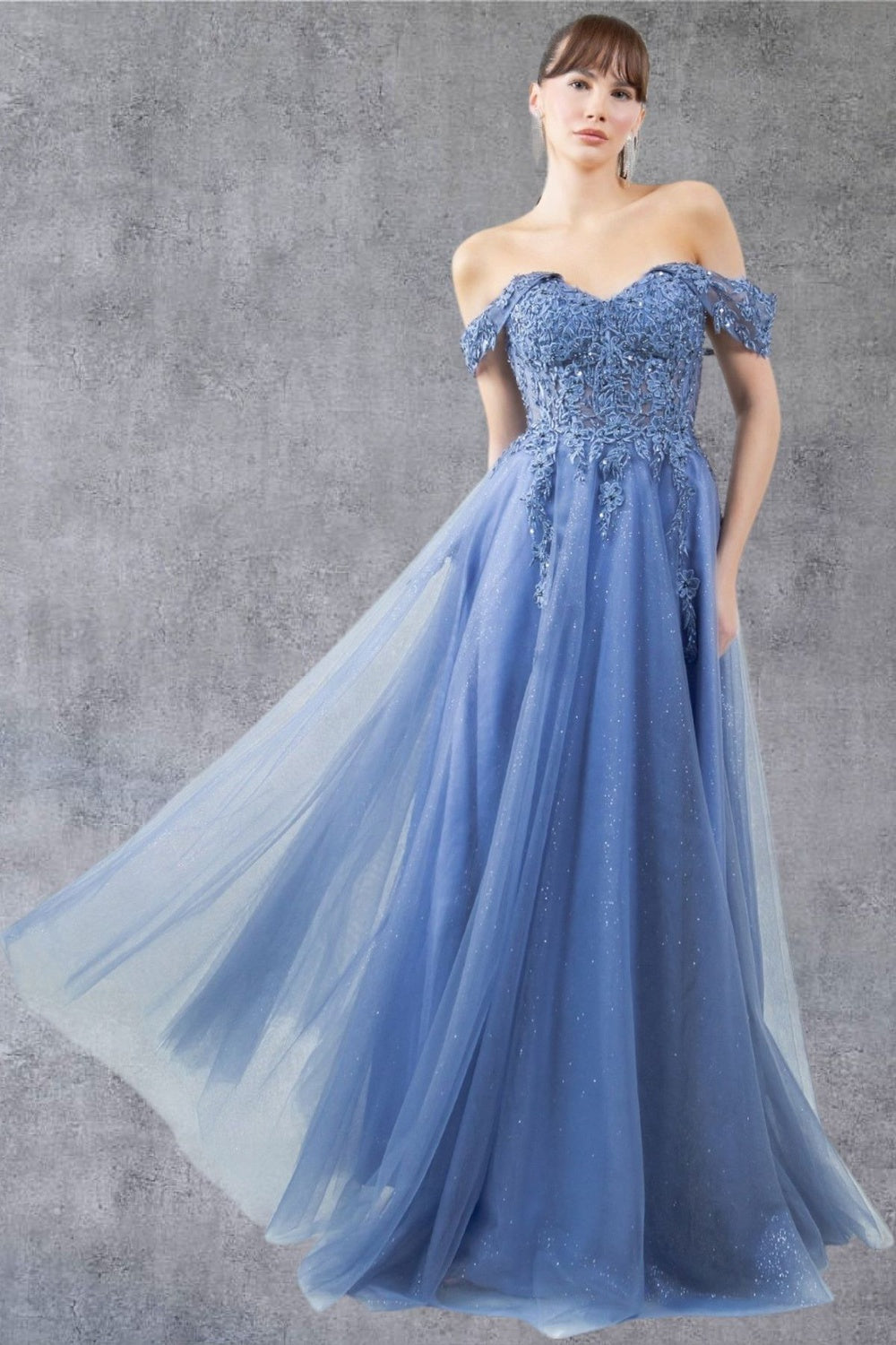 Cinderella Couture 8152J A Line Long Formal Prom Glitter Dress