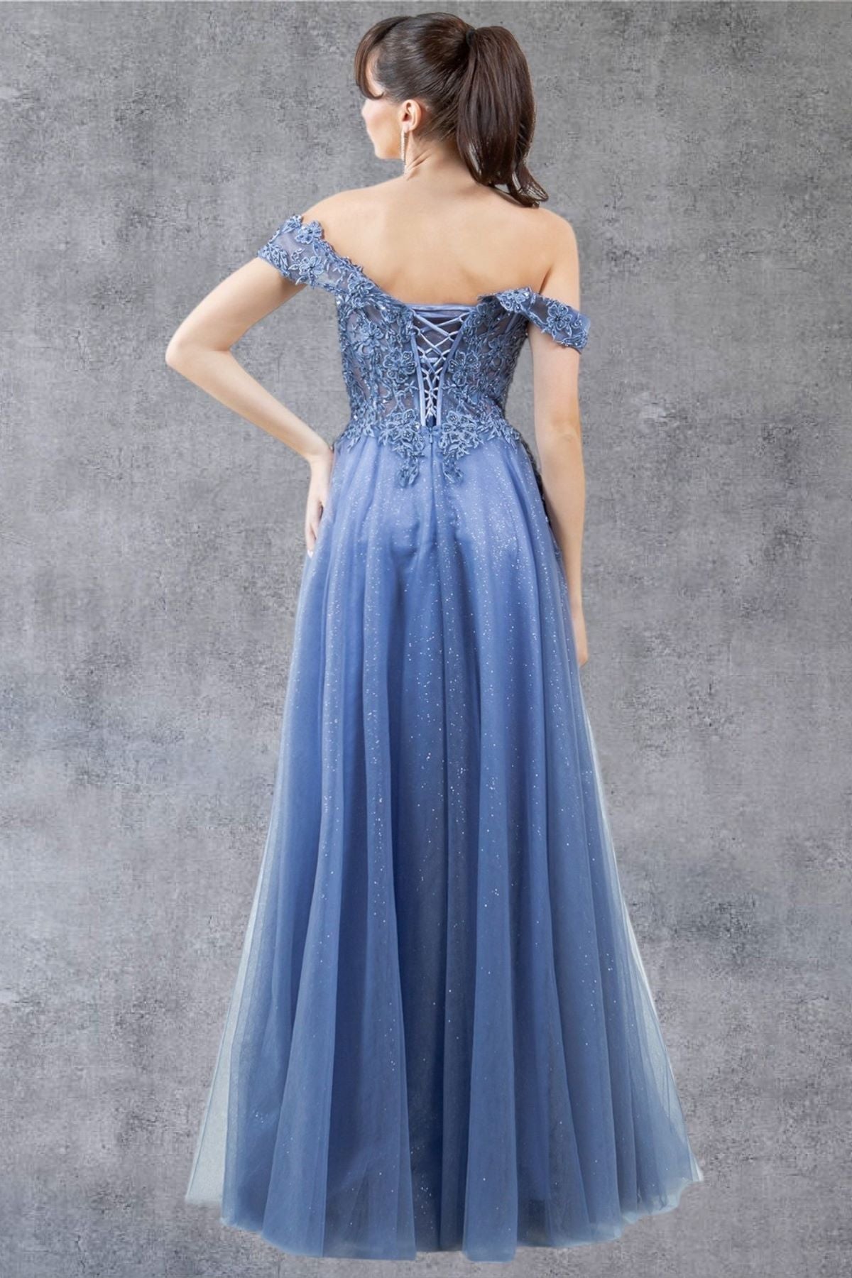Cinderella Couture 8152J A Line Long Formal Prom Glitter Dress