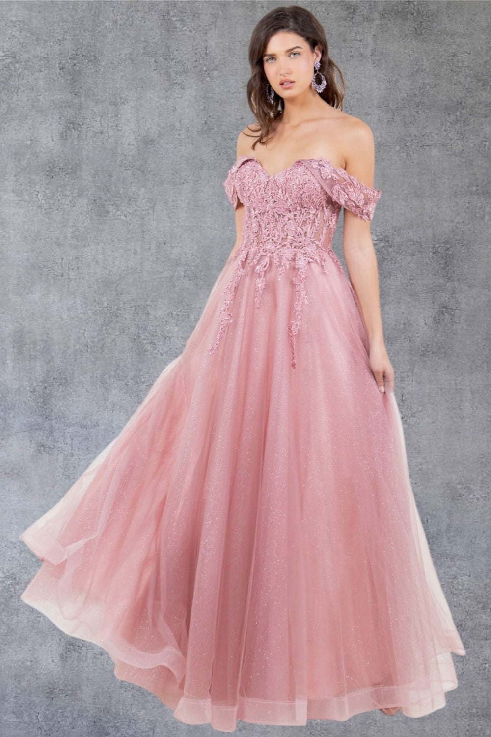 Cinderella Couture 8152J A Line Long Formal Prom Glitter Dress