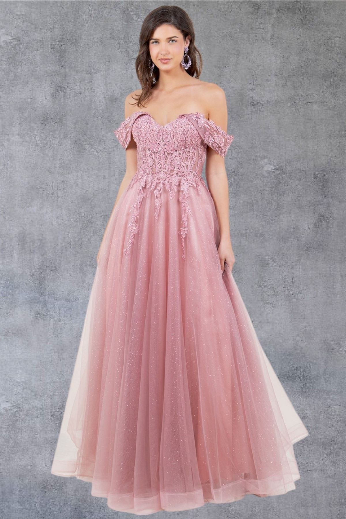 Cinderella Couture 8152J A Line Long Formal Prom Glitter Dress