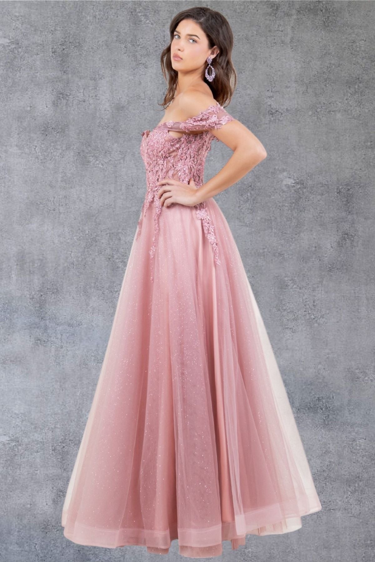 Cinderella Couture 8152J A Line Long Formal Prom Glitter Dress