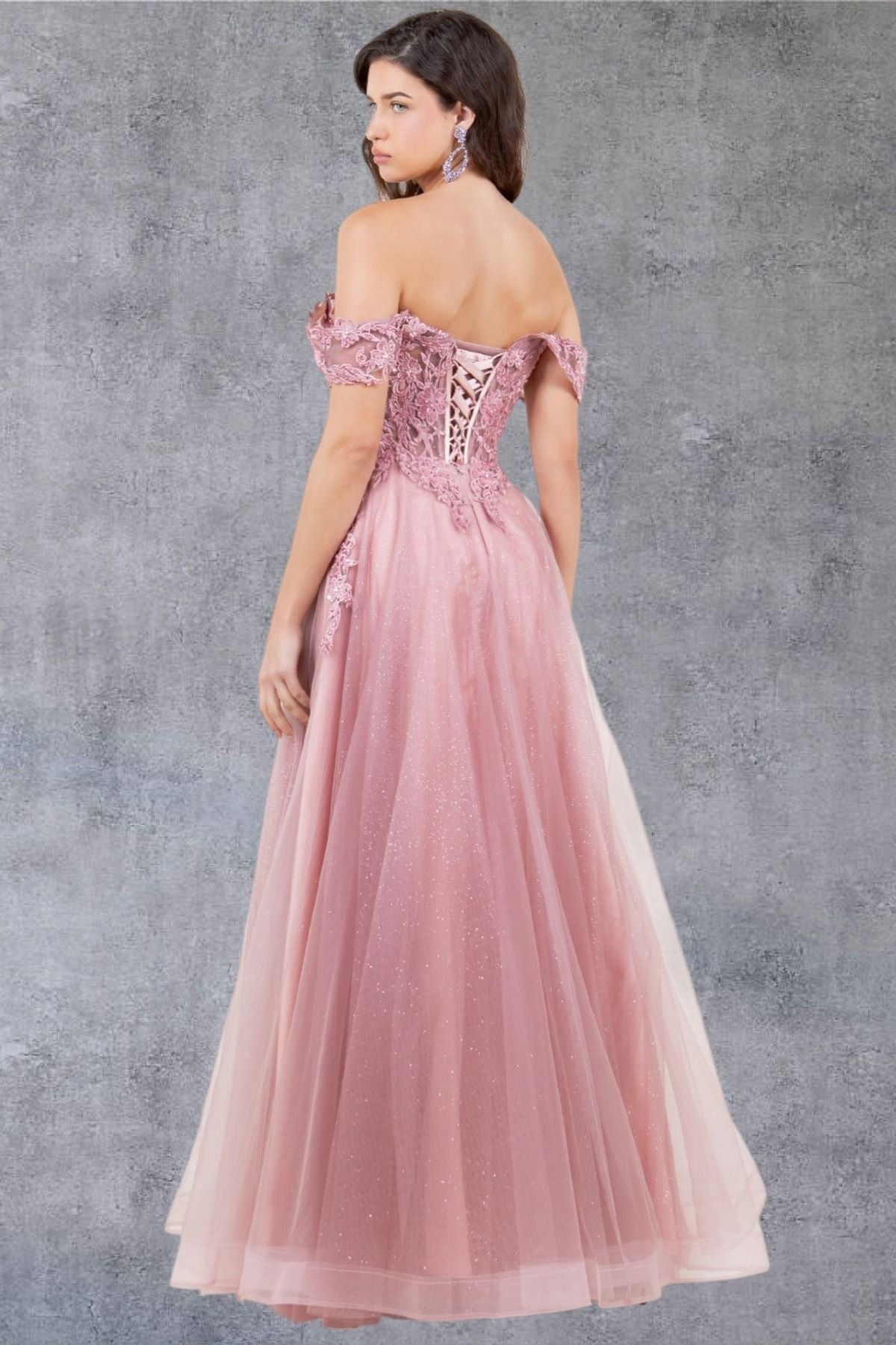 Cinderella Couture 8152J A Line Long Formal Prom Glitter Dress
