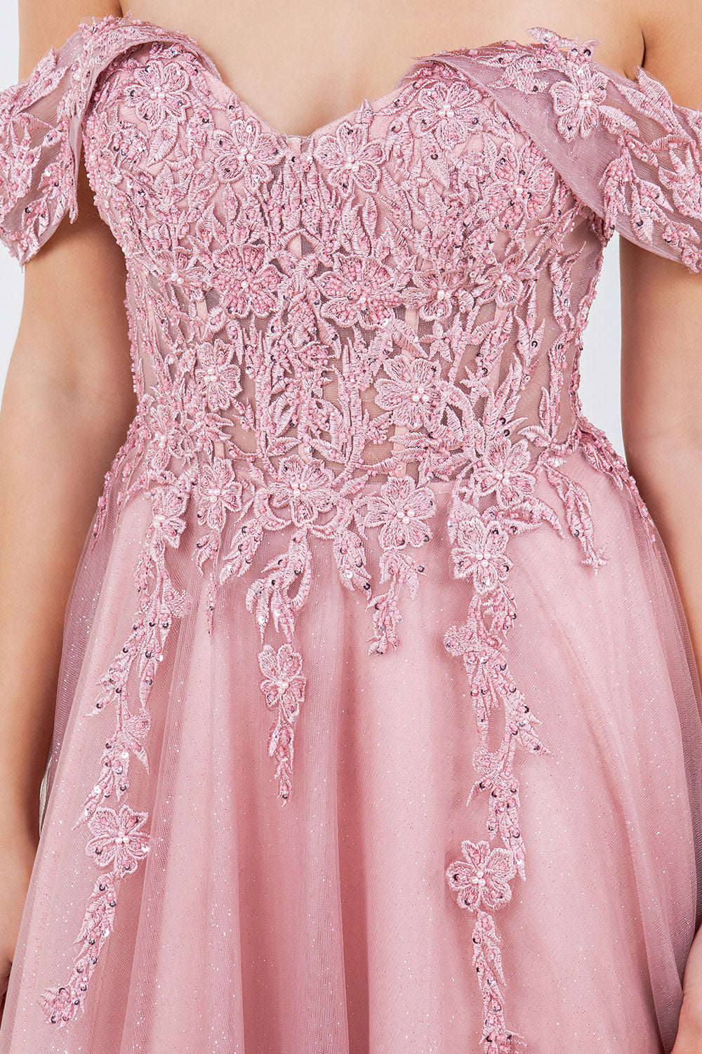 Cinderella Couture 8152J A Line Long Formal Prom Glitter Dress