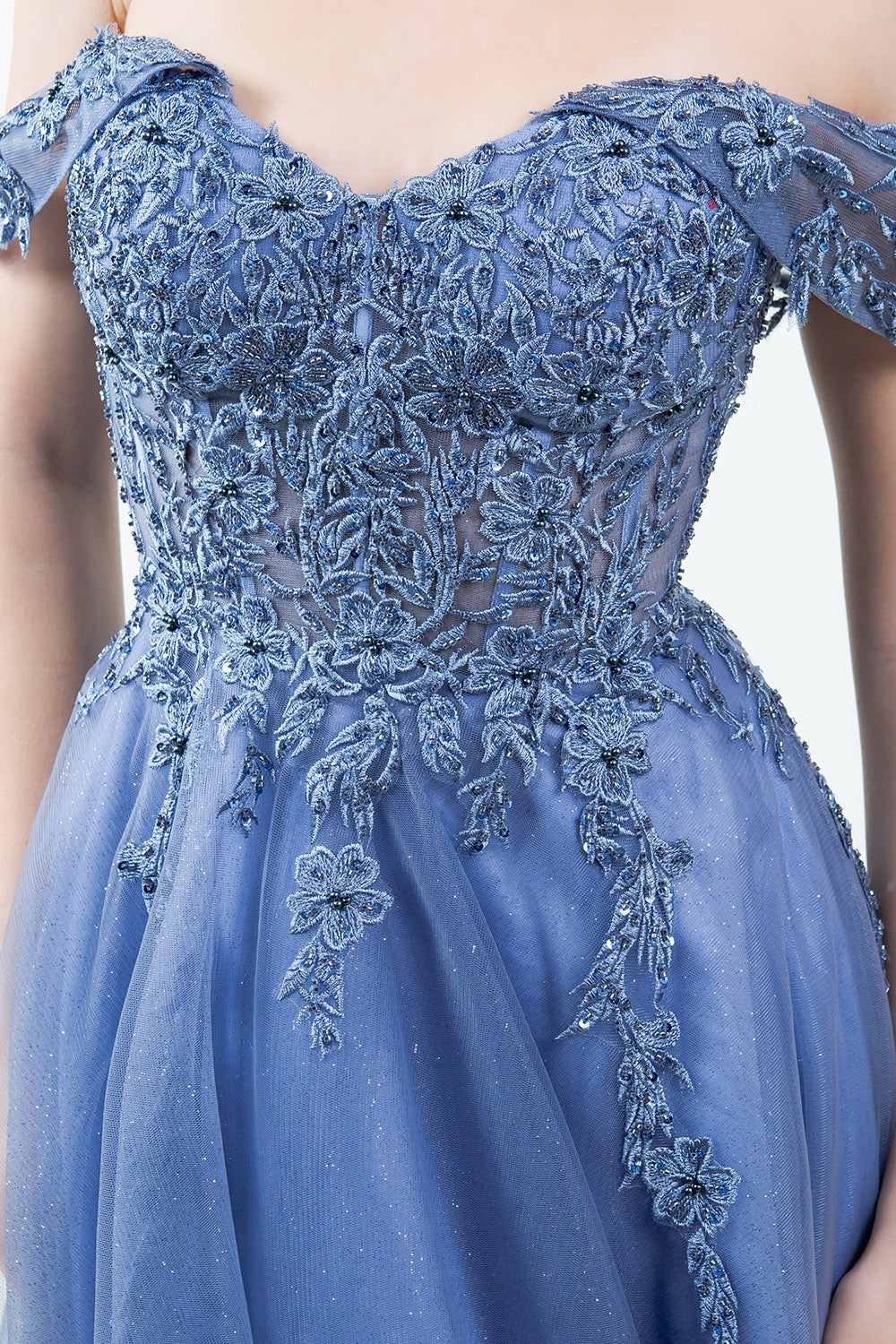 Cinderella Couture 8152J A Line Long Formal Prom Glitter Dress