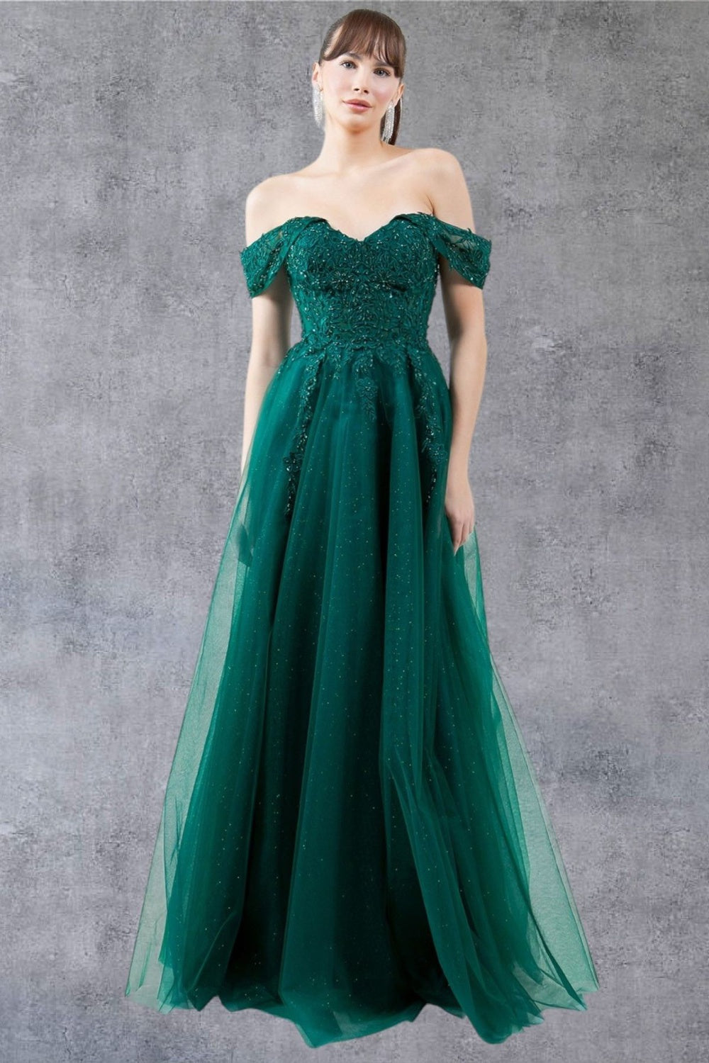 Cinderella Couture 8152J A Line Long Formal Prom Glitter Dress