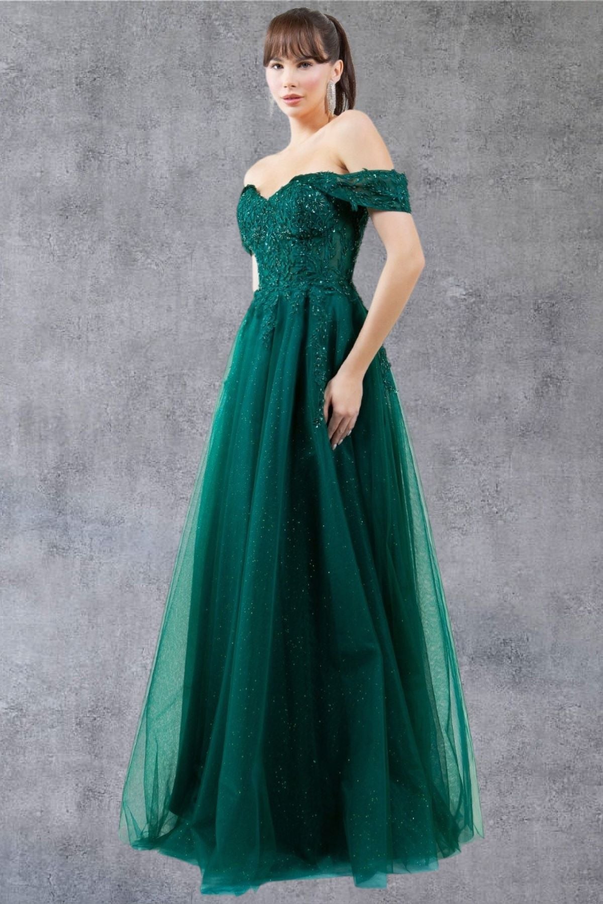 Cinderella Couture 8152J A Line Long Formal Prom Glitter Dress